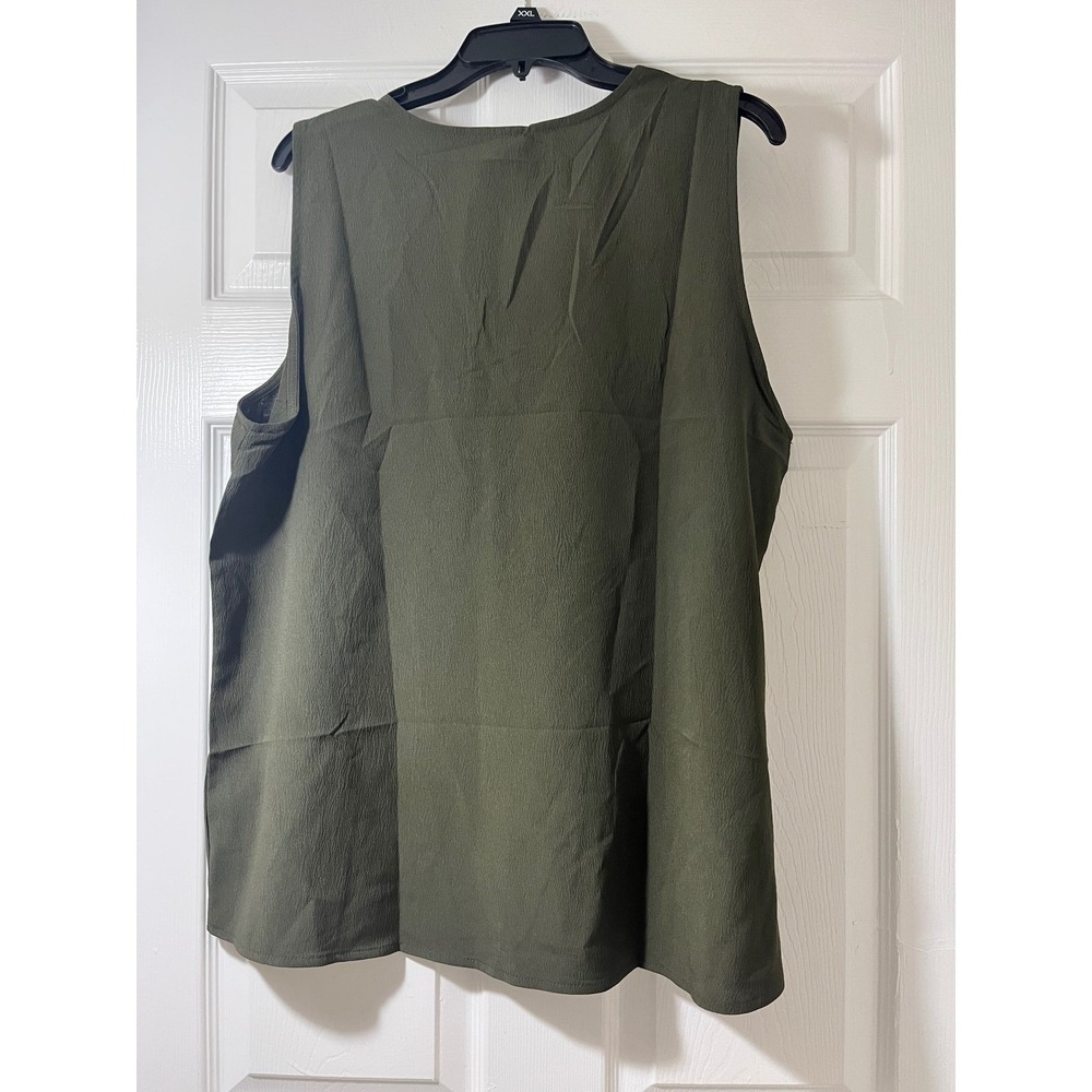 Olive Green Sleeveless V-Neck Embroidered Boho Tunic Top Plus Size XXL - Picture 3 of 4